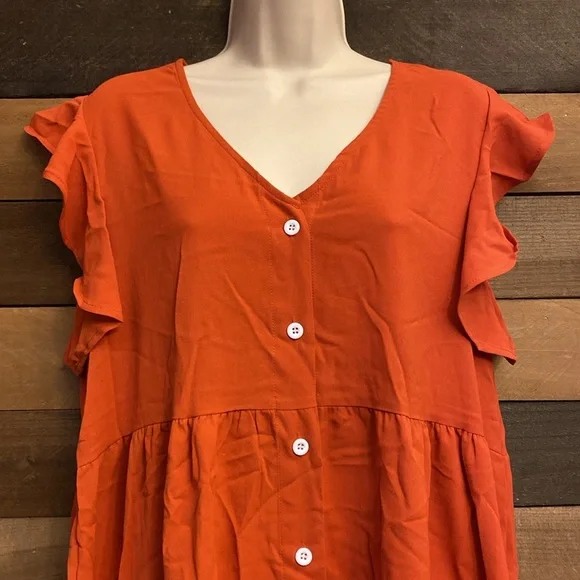 Ruffle Sleeve Button-Front Babydoll Dress – Size Medium 🧡 - Picture 2 of 10